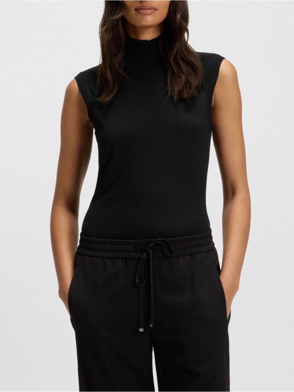 BOSS Sleeveless Black Ribbed Knit Shell Top, Size XS